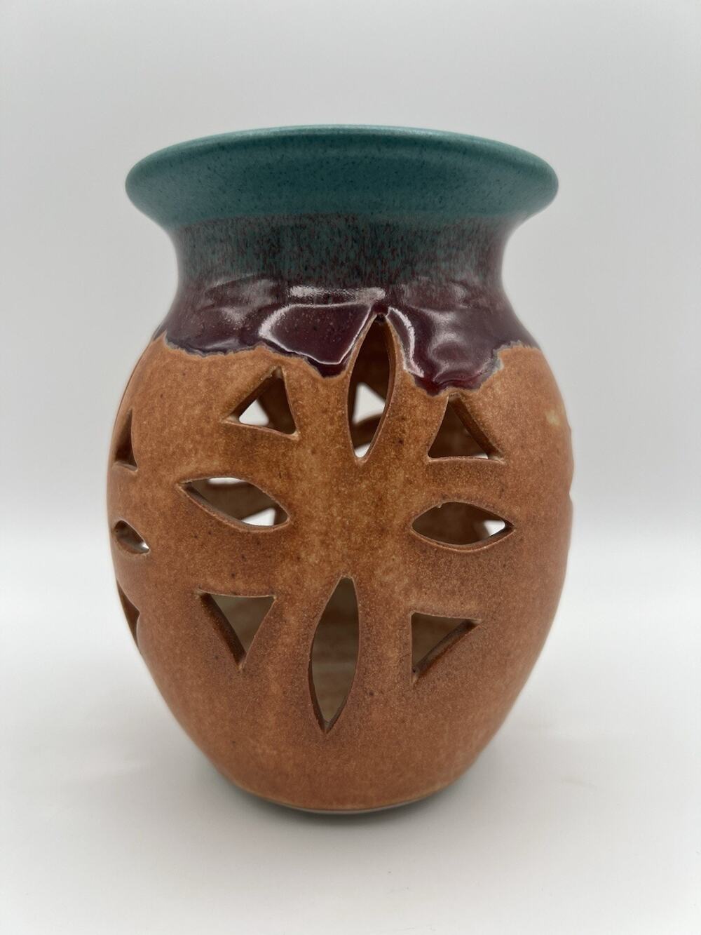 Walt Glass Pottery Texas Sunset Glaze Luminary Votive Candle Holder 6” Signed